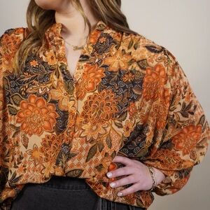 DENIM FORUM NWT Autumn Glaze Floral Fall Top Blouse Size M